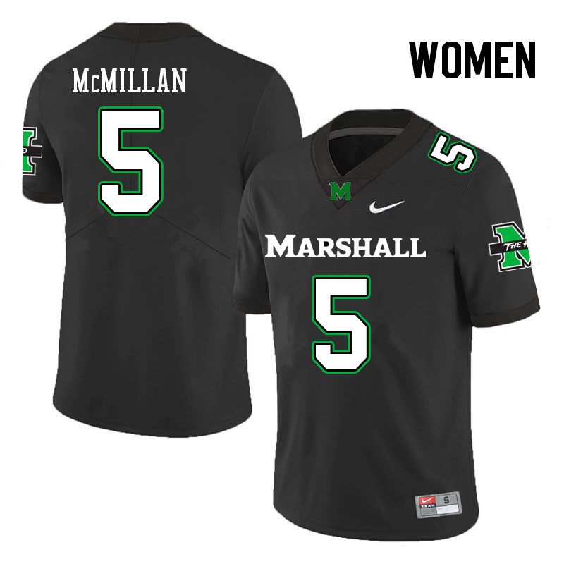 Women #5 Caleb McMillan Marshall Thundering Herd College Football Jerseys Stitched-Black - Click Image to Close